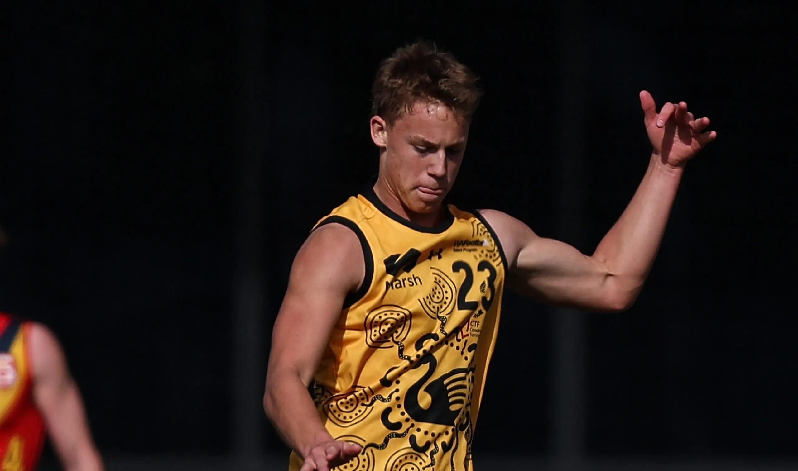 PERTH, AUSTRALIA - JUNE 13: George Gale of Western Australia in action during the 2026 Marsh AFL National Championships U18 Boys match between Western Australia and South Australia at Mineral Resources Park on June 13th, 2026 in Perth, Australia. (Photo by Travis Hayto/AFL Photos via Getty Images)