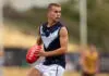 PERTH, AUSTRALIA - JUNE 20: Albert Macgowan of Victoria Metro in action during the Marsh AFL National Championships U18 Boys match between Western Australia and Victoria Metro at Cockburn ARC Oval on June 20, 2026 in Perth, Australia. (Photo by Janelle St Pierre/AFL Photos/via Getty Images)