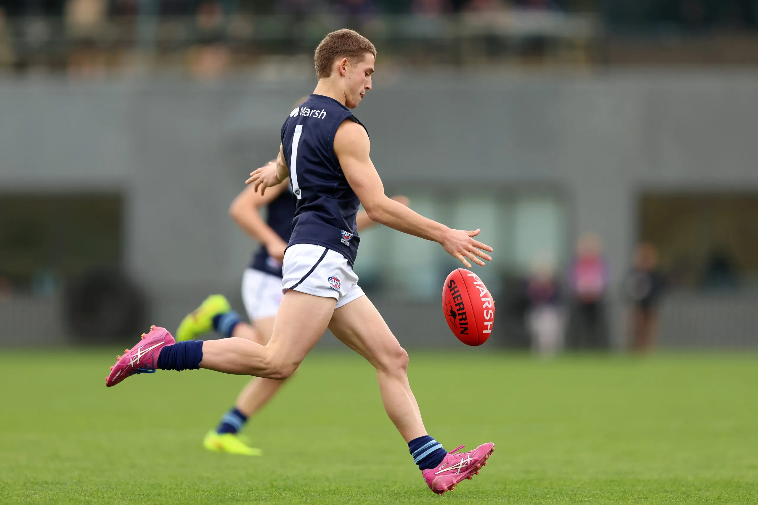 PERTH, AUSTRALIA - JUNE 20: George Dimer of Victoria Metro in action during the Marsh AFL National Championships U18 Boys match between Western Australia and Victoria Metro at Cockburn ARC Oval on June 20, 2026 in Perth, Australia. (Photo by Janelle St Pierre/AFL Photos/via Getty Images)