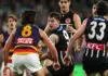 ADELAIDE, AUSTRALIA - JUNE 27: Zak Butters of the Power in the middle of it during the 2026 AFL Round 16 match between the Port Adelaide Power and the Adelaide Crows at Adelaide Oval on June 27, 2026 in Adelaide, Australia. (Photo by Sarah Reed/AFL Photos via Getty Images)