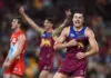 AFL Finals week one fixture locked in BRISBANE, AUSTRALIA - JUNE 25: Sam Draper of the Lions celebrates a goal during the round 16 AFL match between Brisbane Lions and Sydney Swans at The Gabba, on June 25, 2026, in Brisbane, Australia. (Photo by Chris Hyde/AFL Photos/via Getty Images)