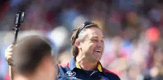 Adelaide legend Tony Modra’s hospital condition updated ADELAIDE, AUSTRALIA - SEPTEMBER 27: Crows legend Tony Modra films the crowd during an Adelaide Crows AFL Grand Final training session at Adelaide Oval on September 27, 2017 in Adelaide, Australia. (Photo by Mark Brake/Getty Images)