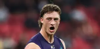 FINAL TEAMS: Fremantle vs Adelaide – Round 23, 2026 SYDNEY, AUSTRALIA - MAY 17: Jye Amiss of the Dockers celebrates kicking a goal during the round ten AFL match between GWS Giants v Walyalup (Fremantle Dockers) at ENGIE Stadium, on May 17, 2025, in Sydney, Australia. (Photo by Cameron Spencer/AFL Photos/Getty Images)