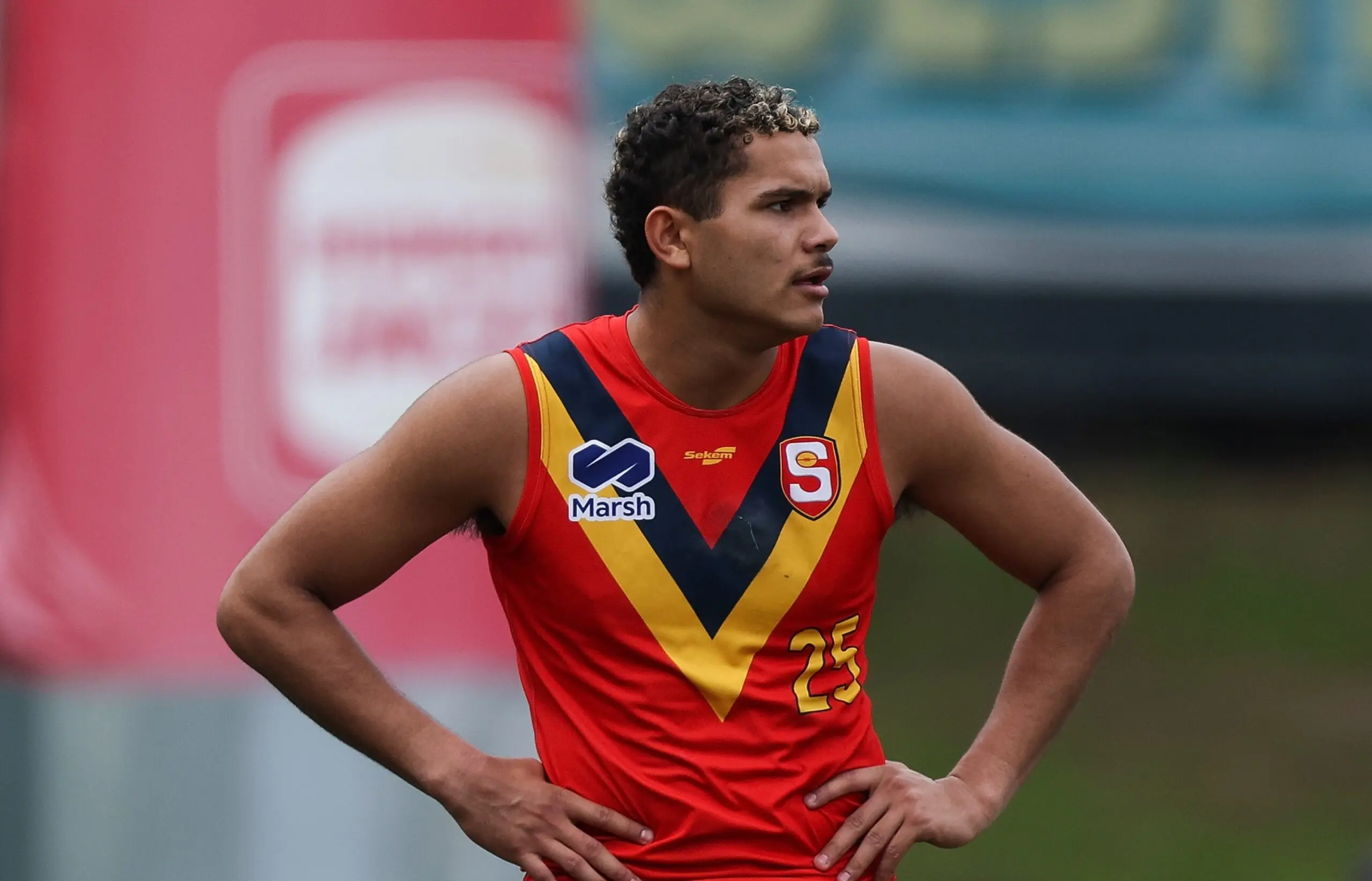 PERTH, AUSTRALIA - JUNE 13: Anthony Long of South Australia during the 2026 Marsh AFL National Championships U18 Boys match between Western Australia and South Australia at Mineral Resources Park on June 13th, 2026 in Perth, Australia. (Photo by Travis Hayto/AFL Photos via Getty Images)