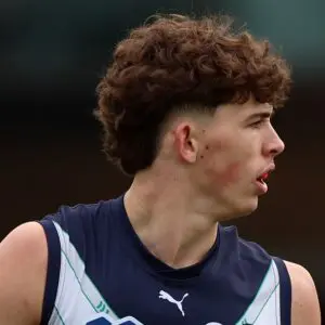 PERTH, AUSTRALIA - JUNE 20: Sam Gayfer of Victoria Metro in action during the Marsh AFL National Championships U18 Boys match between Western Australia and Victoria Metro at Cockburn ARC Oval on June 20, 2026 in Perth, Australia. (Photo by Janelle St Pierre/AFL Photos/via Getty Images)
