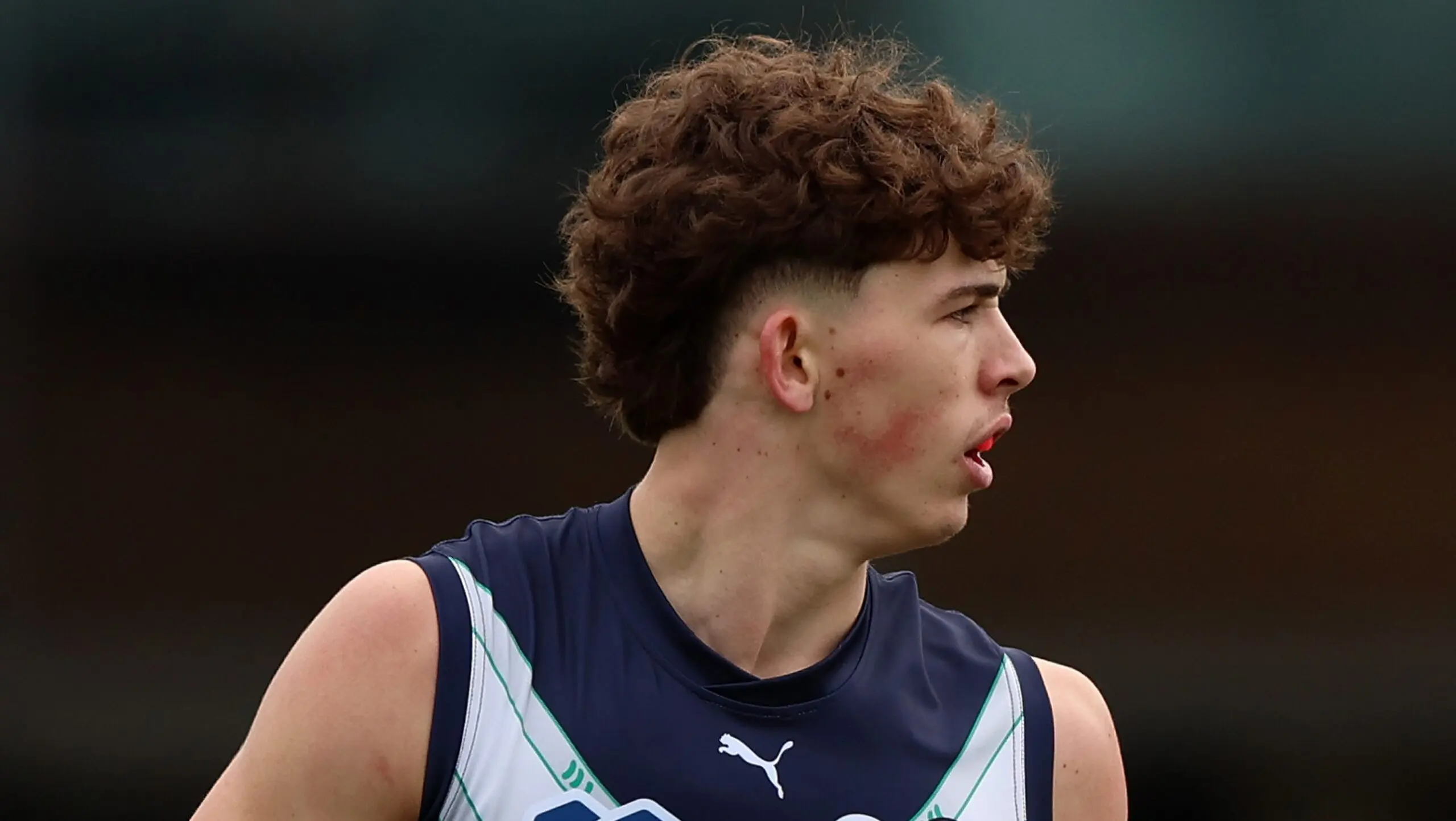 PERTH, AUSTRALIA - JUNE 20: Sam Gayfer of Victoria Metro in action during the Marsh AFL National Championships U18 Boys match between Western Australia and Victoria Metro at Cockburn ARC Oval on June 20, 2026 in Perth, Australia. (Photo by Janelle St Pierre/AFL Photos/via Getty Images)
