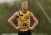 AFL Draft: WA prospect labelled “Ginbey 2.0” after strong Under 18s Champs run PERTH, AUSTRALIA - JUNE 20: Tom Brown of Western Australia looks on during the Marsh AFL National Championships U18 Boys match between Western Australia and Victoria Metro at Cockburn ARC Oval on June 20, 2026 in Perth, Australia. (Photo by Janelle St Pierre/AFL Photos/via Getty Images)