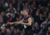 MELBOURNE, AUSTRALIA - JUNE 27: Harry McKay of the Blues celebrates a goal during the round 16 AFL match between Carlton Blues and West Coast Eagles at Marvel Stadium, on June 27, 2026, in Melbourne, Australia. (Photo by Morgan Hancock/Getty Images)