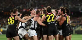 Adem Yze provides update on injured Richmond star MELBOURNE, AUSTRALIA - JULY 04: Jasper Alger of the Tigers and Sam Walsh of the Blues start some push and shove during the 2026 AFL Round 17 match between the Richmond Tigers and the Carlton Blues at the Melbourne Cricket Ground on July 4, 2026 in Melbourne, Australia. (Photo by James Wiltshire/AFL Photos via Getty Images)