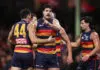 Sydney and Adelaide coaches comment on star Crow’s MRO controversy SYDNEY, AUSTRALIA - JULY 17: Darcy Fogarty of the Crows celebrates with team mates after kicking a goal during the round 19 AFL match between Sydney Swans and Adelaide Crows at Sydney Cricket Ground, on July 17, 2026, in Sydney, Australia. (Photo by Matt King/AFL Photos/via Getty Images)