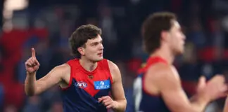 Melbourne tall produces “break out” game, another emerging star off to hospital MELBOURNE, AUSTRALIA - JULY 18: Matthew Jefferson of the Demons celebrates kicking a goal during the round 19 AFL match between North Melbourne Kangaroos and Melbourne Demons at Marvel Stadium, on July 18, 2026, in Melbourne, Australia. (Photo by Daniel Pockett/Getty Images)