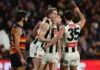 “Significant money”: McRae addresses Pendlebury, Allan futures and Collingwood’s trade plans ADELAIDE, AUSTRALIA - JULY 23: Edward Allan of the Magpies celebrates a goal with Nick Daicos of the Magpies during the 2026 AFL Round 20 match between the Adelaide Crows and the Collingwood Magpies at Adelaide Oval on July 23, 2026 in Adelaide, Australia. (Photo by Sarah Reed/AFL Photos via Getty Images)