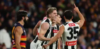 Next steps for vanquished Magpies and Demons after AFL Wildcard Round exits ADELAIDE, AUSTRALIA - JULY 23: Edward Allan of the Magpies celebrates a goal with Nick Daicos of the Magpies during the 2026 AFL Round 20 match between the Adelaide Crows and the Collingwood Magpies at Adelaide Oval on July 23, 2026 in Adelaide, Australia. (Photo by Sarah Reed/AFL Photos via Getty Images)