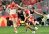 Season over for critical GWS Giants midfielder SYDNEY, AUSTRALIA - JULY 25: Finn Callaghan of the Giants handballs during the round 20 AFL match between Greater Western Sydney Giants and Sydney Swans at ENGIE Stadium, on July 25, 2026, in Sydney, Australia. (Photo by Darrian Traynor/Getty Images)