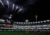 MELBOURNE, AUSTRALIA - JULY 30: Fireworks are seen as the Magpies run onto the field during the 2026 AFL Round 21 match between the Collingwood Magpies and the Geelong Cats at the Melbourne Cricket Ground on July 30, 2026 in Melbourne, Australia. (Photo by Michael Willson/AFL Photos via Getty Images)