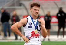 “Fair degree of interest”: The four Coburg Lions stars AFL clubs should consider MELBOURNE, AUSTRALIA - APRIL 27: Donovan Toohey of Coburg speaks after being presented with the best on ground medal following the Marsh AFL National Academy Boys match between Australia U18 and Coburg VFL at Whitten Oval on April 27, 2025 in Melbourne, Australia. (Photo by Josh Chadwick/AFL Photos/via Getty Images)