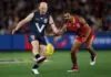 MELBOURNE, AUSTRALIA - AUGUST 28: Gary Ablett Jnr of Victoria kicks the ball during the Four'N Twenty Legends Game For Prostate Cancer match between Victoria and the All Stars at Marvel Stadium on August 28, 2025 in Melbourne, Australia. (Photo by Morgan Hancock/Getty Images)