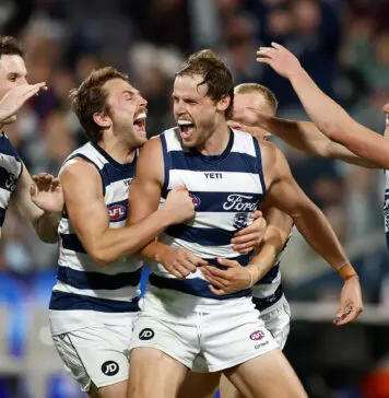 Cat at centre of concussion controversy makes call on this weekend GEELONG, AUSTRALIA - APRIL 17: Jake Kolodjashnij of the Cats celebrates a goal with teammates during the 2026 AFL Round 06 match between the Geelong Cats and the Western Bulldogs at GMHBA Stadium on April 17, 2026 in Geelong, Australia. (Photo by Michael Willson/AFL Photos via Getty Images)