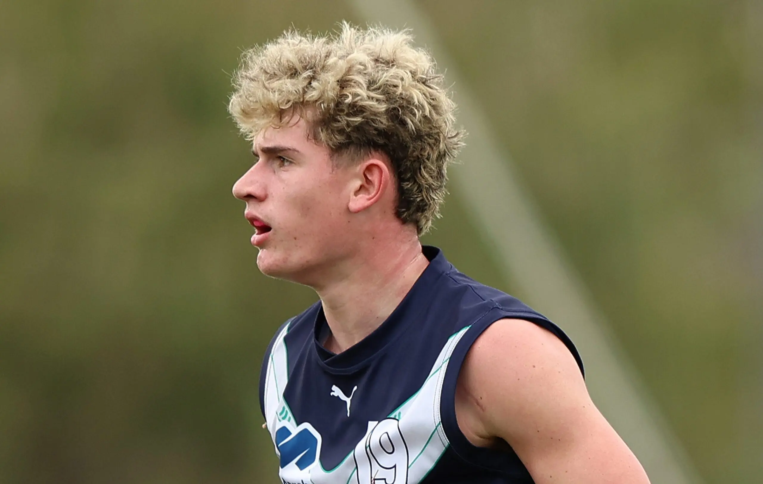 PERTH, AUSTRALIA - JUNE 20: Kai Parker of Victoria Metro in action during the Marsh AFL National Championships U18 Boys match between Western Australia and Victoria Metro at Cockburn ARC Oval on June 20, 2026 in Perth, Australia. (Photo by Janelle St Pierre/AFL Photos/via Getty Images)