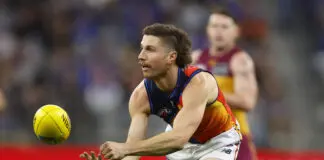 “Drop off has been stark”: West Coast leader’s form brutally assessed PERTH, AUSTRALIA - JULY 18: Liam Baker of the Eagles handballs awa during the round 19 AFL match between West Coast Eagles and Brisbane Lions at Optus Stadium, on July 18, 2026, in Perth, Australia. (Photo by James Worsfold/Getty Images)