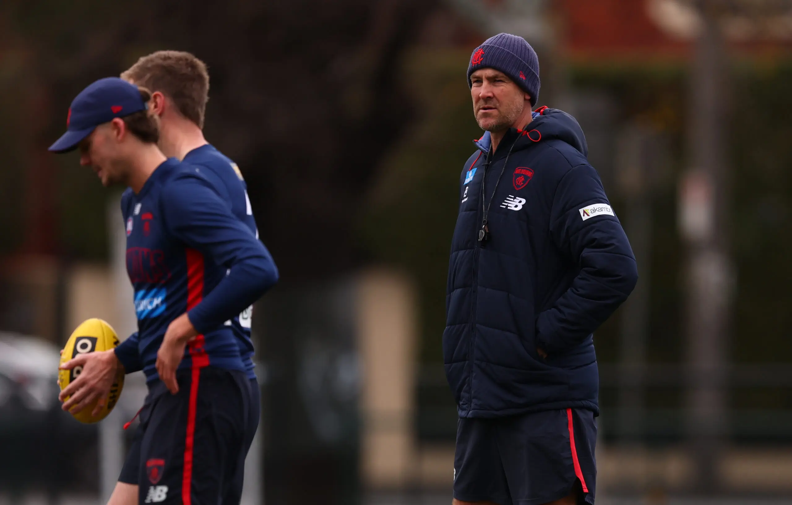 MELBOURNE, AUSTRALIA - JULY 29: Steven King, Senior Coach of the Demons looks on during a Melbourne Demons AFL training session at Gosch's Paddock on July 29, 2026 in Melbourne, Australia. (Photo by Robert Cianflone/Getty Images)