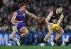 ONE week to go: Every AFL team’s run home, likely final ladder, best and worst-case scenarios MELBOURNE, AUSTRALIA - AUGUST 16: George Hewett of the Blues and Ed Richards of the Bulldogs in action during the 2026 AFL Round 23 match between the Western Bulldogs and the Carlton Blues at Marvel Stadium on August 16, 2026 in Melbourne, Australia. (Photo by Michael Willson/AFL Photos via Getty Images)
