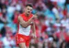 SYDNEY, AUSTRALIA - AUGUST 23: Billy Cootee of the Swans celebrates kicking a goal during the round 24 AFL match between Sydney Swans and North Melbourne Kangaroos at Sydney Cricket Ground, on August 23, 2026, in Sydney, Australia. (Photo by Cameron Spencer/Getty Images)