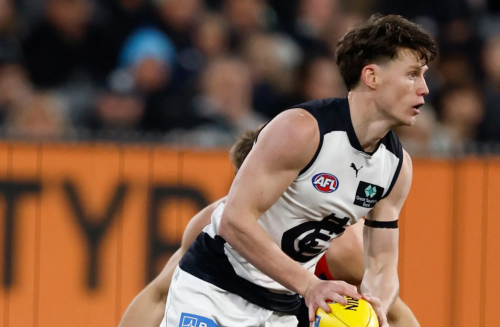 MELBOURNE, AUSTRALIA - AUGUST 29: Sam Walsh of the Blues in action during the 2026 AFL First Wildcard Final between the Melbourne Demons and the Carlton Blues at the Melbourne Cricket Ground on August 29, 2026 in Melbourne, Australia. (Photo by Michael Willson/AFL Photos via Getty Images)