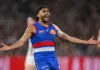 Western Bulldogs coach provides update on out-of-contract pair, trade plans MELBOURNE, AUSTRALIA - AUGUST 28: Arthur Jones of the Bulldogs celebrates a goal during the AFL Wildcard Final match between Western Bulldogs and Collingwood Magpies at Melbourne Cricket Ground, on August 28, 2026, in Melbourne, Australia. (Photo by Quinn Rooney/Getty Images)