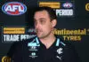 MELBOURNE, AUSTRALIA - OCTOBER 07: Nick Austin, Carlton Head of List Management speaks during the 2024 Continental Tyres AFL Trade Period at Marvel Stadium on October 07, 2024 in Melbourne, Australia. (Photo by Josh Chadwick/AFL Photos via Getty Images)