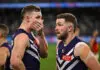 Former coaches warn Fremantle of finals pressure-cooker PERTH, AUSTRALIA - AUGUST 15: Josh Treacy and Luke Ryan of the Dockers look dejected after a loss during the 2025 AFL Round 23 match between the Fremantle Dockers and the Brisbane Lions at Optus Stadium on August 15, 2025 in Perth, Australia. (Photo by Daniel Carson/AFL Photos via Getty Images)
