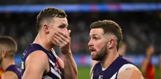Former coaches warn Fremantle of finals pressure-cooker PERTH, AUSTRALIA - AUGUST 15: Josh Treacy and Luke Ryan of the Dockers look dejected after a loss during the 2025 AFL Round 23 match between the Fremantle Dockers and the Brisbane Lions at Optus Stadium on August 15, 2025 in Perth, Australia. (Photo by Daniel Carson/AFL Photos via Getty Images)