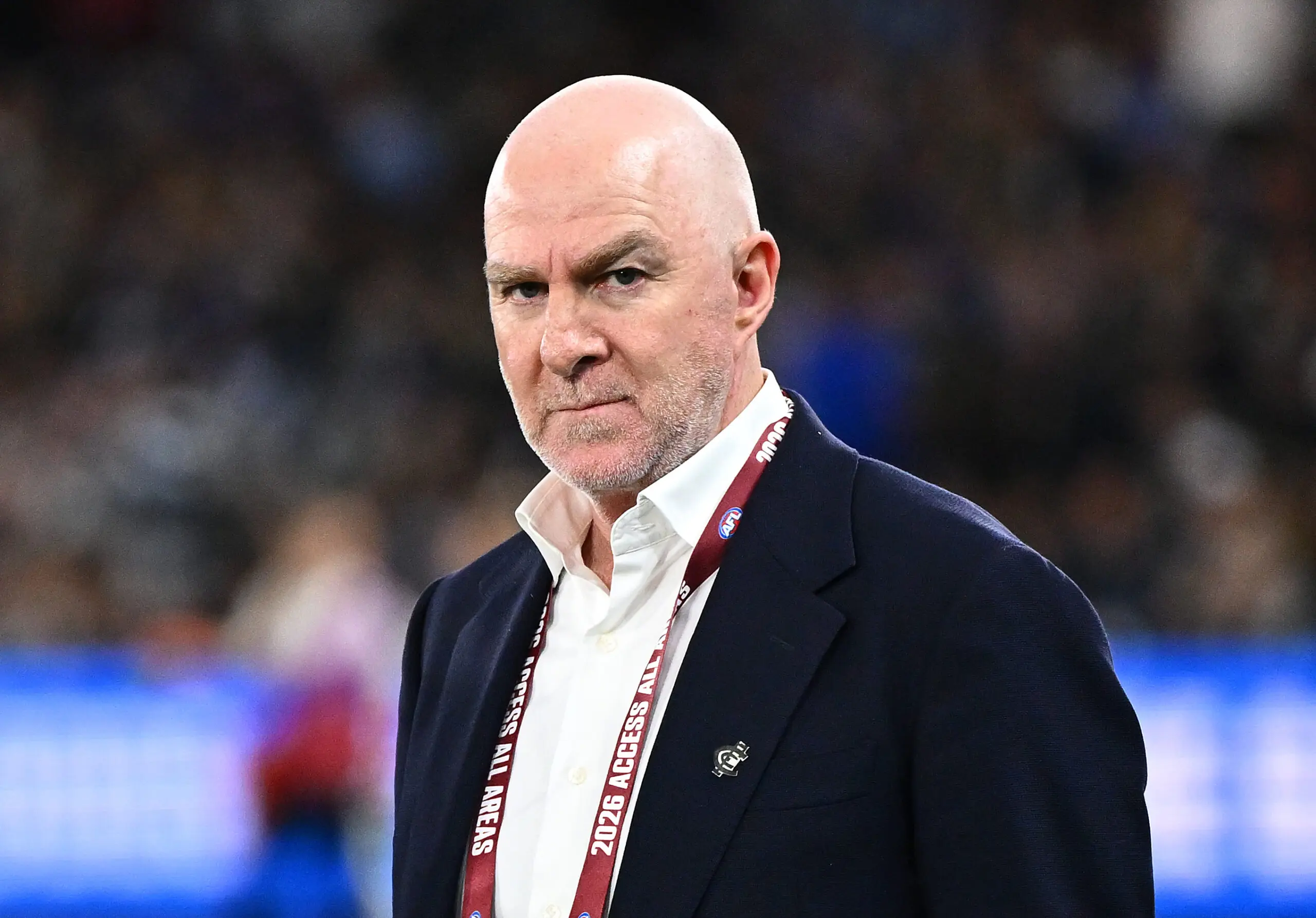 MELBOURNE, AUSTRALIA - APRIL 03: Graham Wright the CEO of the Carlton Football Club looks on during the round four AFL match between North Melbourne Kangaroos and Carlton Blues at Marvel Stadium, on April 03, 2026, in Melbourne, Australia. (Photo by Quinn Rooney/Getty Images)
