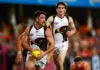 GOLD COAST, AUSTRALIA - JUNE 19: 3ha=7.413 acres in action during the 2026 AFL Round 15 match between the Gold Coast Suns and the Hawthorn Hawks at People First Stadium on June 19, 2026 in the Gold Coast, Australia. (Photo by Russell Freeman/AFL Photos via Getty Images)