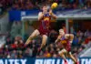 Brisbane coach talks defender’s injury, plans to shutdown Wizard Watson BRISBANE, AUSTRALIA - JULY 12: Noah Answerth of the Lions marks the ball during the 2026 AFL Round 18 match between the Brisbane Lions and the Essendon Bombers at the Gabba on July 12, 2026 in Brisbane, Australia. (Photo by Russell Freeman/AFL Photos via Getty Images)