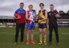 Gippsland Power claim second Talent League premiership MELBOURNE, AUSTRALIA - SEPTEMBER 14: (L-R) Gippsland Power Senior Coach Kris Pendlebury, Cody Templeton of Gippsland Power, Gus Kennedy of the Dandenong Stingrays and Dandenong Stingrays Senior Coach Nick Cox pose during the 2026 AFL Talent League Grand Final Media Opportunity at Ikon Park on September 14, 2026 in Melbourne, Australia. (Photo by Graham Denholm/AFL Photos via Getty Images)