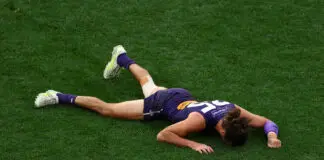 Fremantle captain reflects on heartbreaking Grand Final injury, 2027 AFL prospects MELBOURNE, AUSTRALIA - SEPTEMBER 26: Alex Pearce of the Dockers reactsduring the AFL Grand Final match between Fremantle Dockers and Brisbane Lions at Melbourne Cricket Ground on September 26, 2026 in Melbourne, Australia. (Photo by Graham Denholm/AFL Photos via Getty Images)