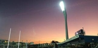 Sunset over Simons Stadium
