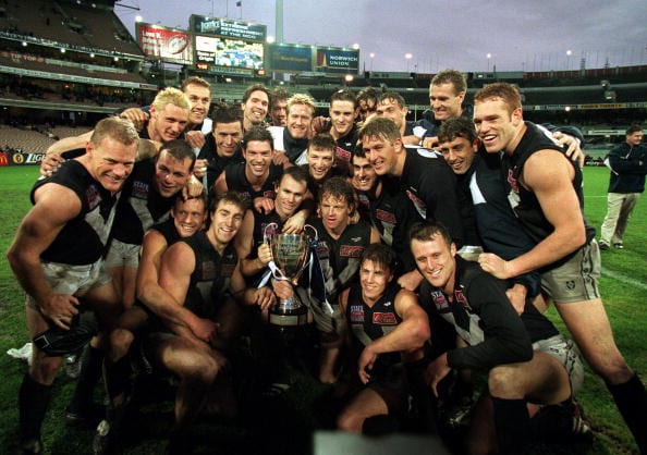 29 May 1999: The Victorian team celebrates with cup, after the State of Origin match between Victoria and South Australia, played at the Melbourne Cricket Ground, Melbourne, Australia. Victoria defeated South Australia. Mandatory Credit: Mark Dadswell/ALLSPORT