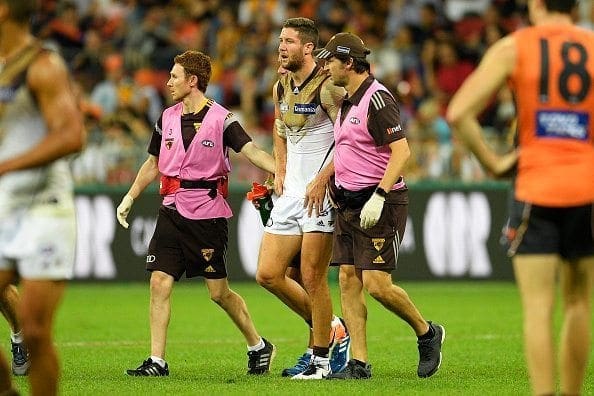 during the round six AFL match between the Greater Western Sydney Giants and the Hawthorn Hawks at Spotless Stadium on April 30, 2016 in Sydney, Australia.