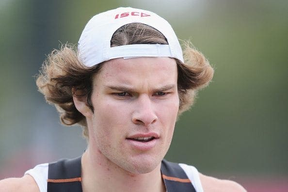 MELBOURNE, AUSTRALIA - NOVEMBER 27: Recruit Nathan Freeman runs laps during a St Kilda Saints AFL pre-season training session at Linen House Oval on November 27, 2015 in Melbourne, Australia.  (Photo by Michael Dodge/Getty Images)