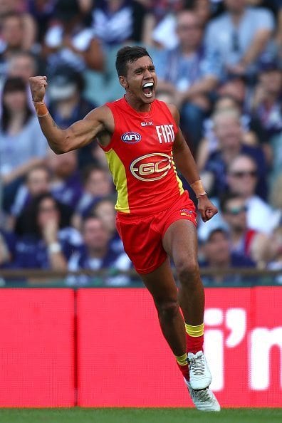during the round two AFL match between the Fremantle Dockers and the Gold Coast Suns at Domain Stadium on April 2, 2016 in Perth, Australia.