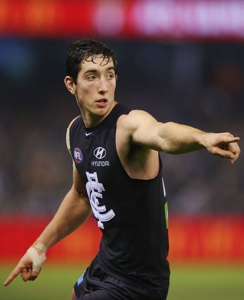 during the round 11 AFL match between the Carlton Blues and the Brisbane Lions at Etihad Stadium on June 4, 2016 in Melbourne, Australia.