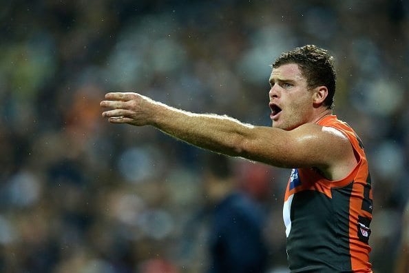GEELONG, AUSTRALIA - JUNE 04: Heath Shaw of the Giants yells instructions from the bench during the round 11 AFL match between the Geelong Cats and the Greater Western Sydney Giants at Simonds Stadium on June 4, 2016 in Geelong, Australia. (Photo by Darrian Traynor/Getty Images)