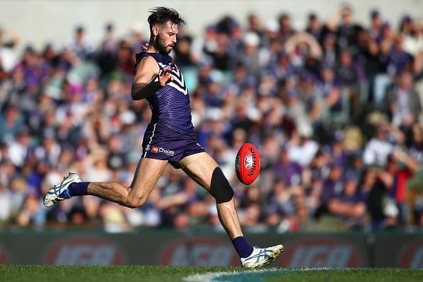 during the round 13 AFL match between the Fremantle Dockers and the Port Adelaide Power at Domain Stadium on June 18, 2016 in Perth, Australia.