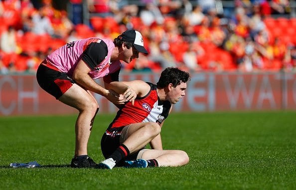 GOLD COAST, AUSTRALIA - JULY 02:  Paddy McCartin of the saints during the round 15 AFL match between the Gold Coast Suns and the St Kilda Saints at Metricon Stadium on July 2, 2016 in Gold Coast, Australia.  (Photo by Jason O'Brien/Getty Images)