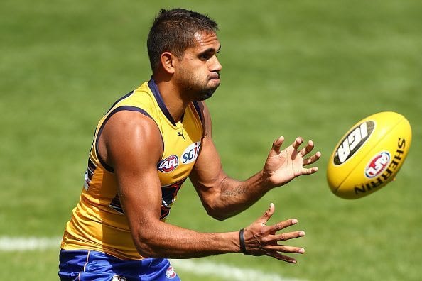 PERTH, WESTERN AUSTRALIA - APRIL 05:  Lewis Jetta of the Eagles works on a drill during a West Coast Eagles AFL training session at Domain Stadium on April 5, 2016 in Perth, Australia.  (Photo by Paul Kane/Getty Images)