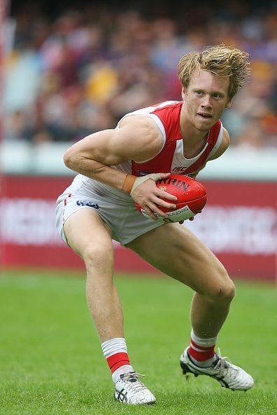 during the round six AFL match between the Brisbane Lions and the Sydney Swans at The Gabba on May 1, 2016 in Brisbane, Australia.