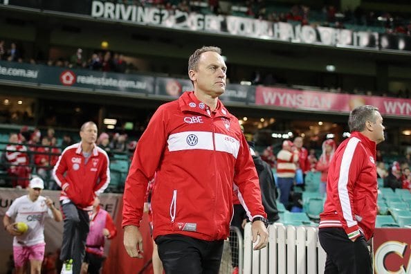 during the round 10 AFL match between the Sydney Swans and the North Melbourne Kangaroos at Sydney Cricket Ground on May 27, 2016 in Sydney, Australia.