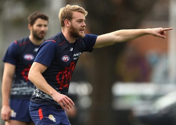MELBOURNE, AUSTRALIA - JULY 15: Jack Watts of the Demons gestures during a Melbourne Demons AFL training session at Gosch's Paddock on July 15, 2016 in Melbourne, Australia. (Photo by Robert Cianflone/Getty Images)